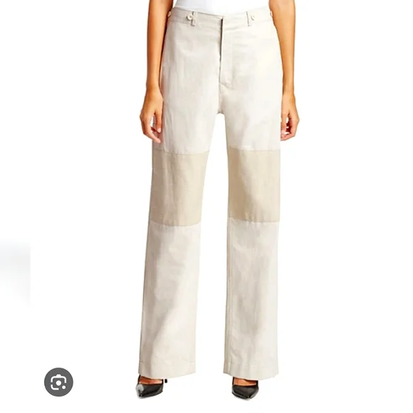 NWT$895 TRE Natalie Ratabesi Missy Two Tone Linen Cotton Trousers Wide Leg Pants - Picture 6 of 16